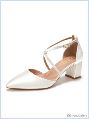Satin Pointed Toe Mid-Heel Block Heel Evening Sandals Wedding Pumps Long Strap